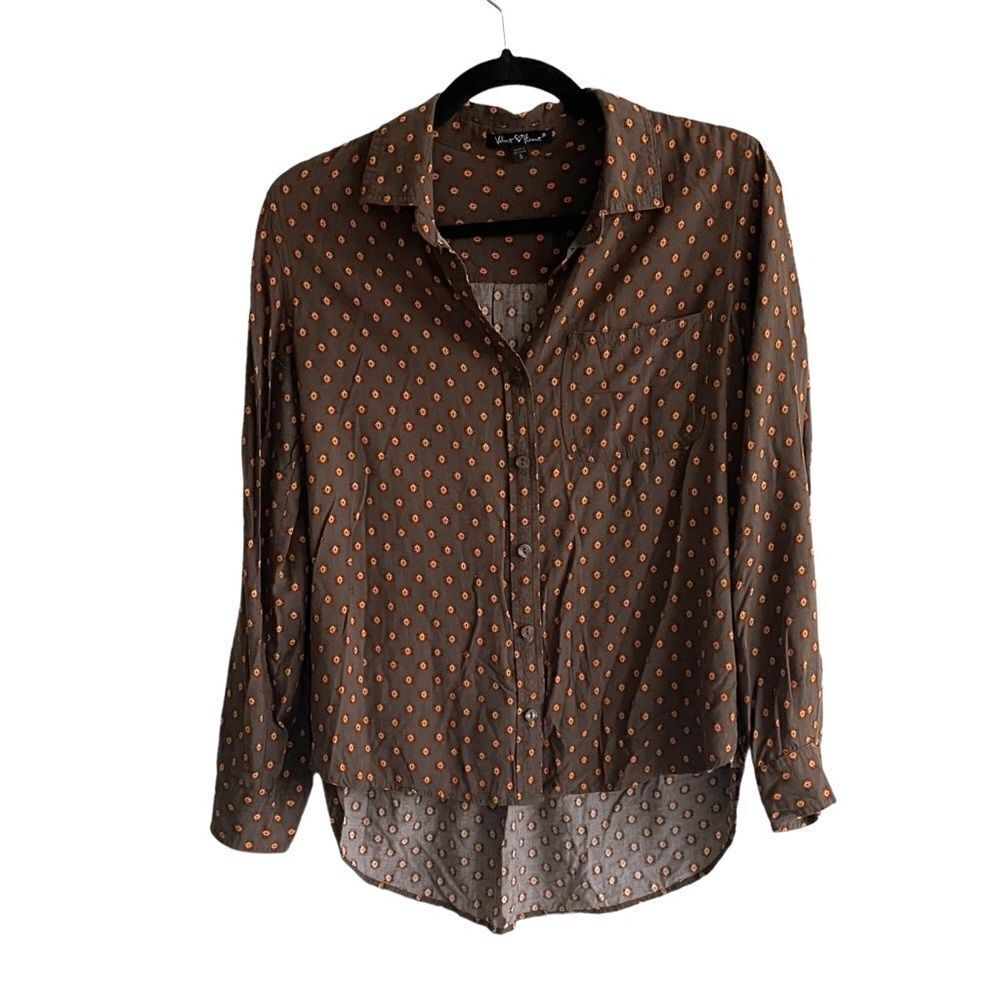 Velvet Heart Brown Printed Button Front Blouse Size Small